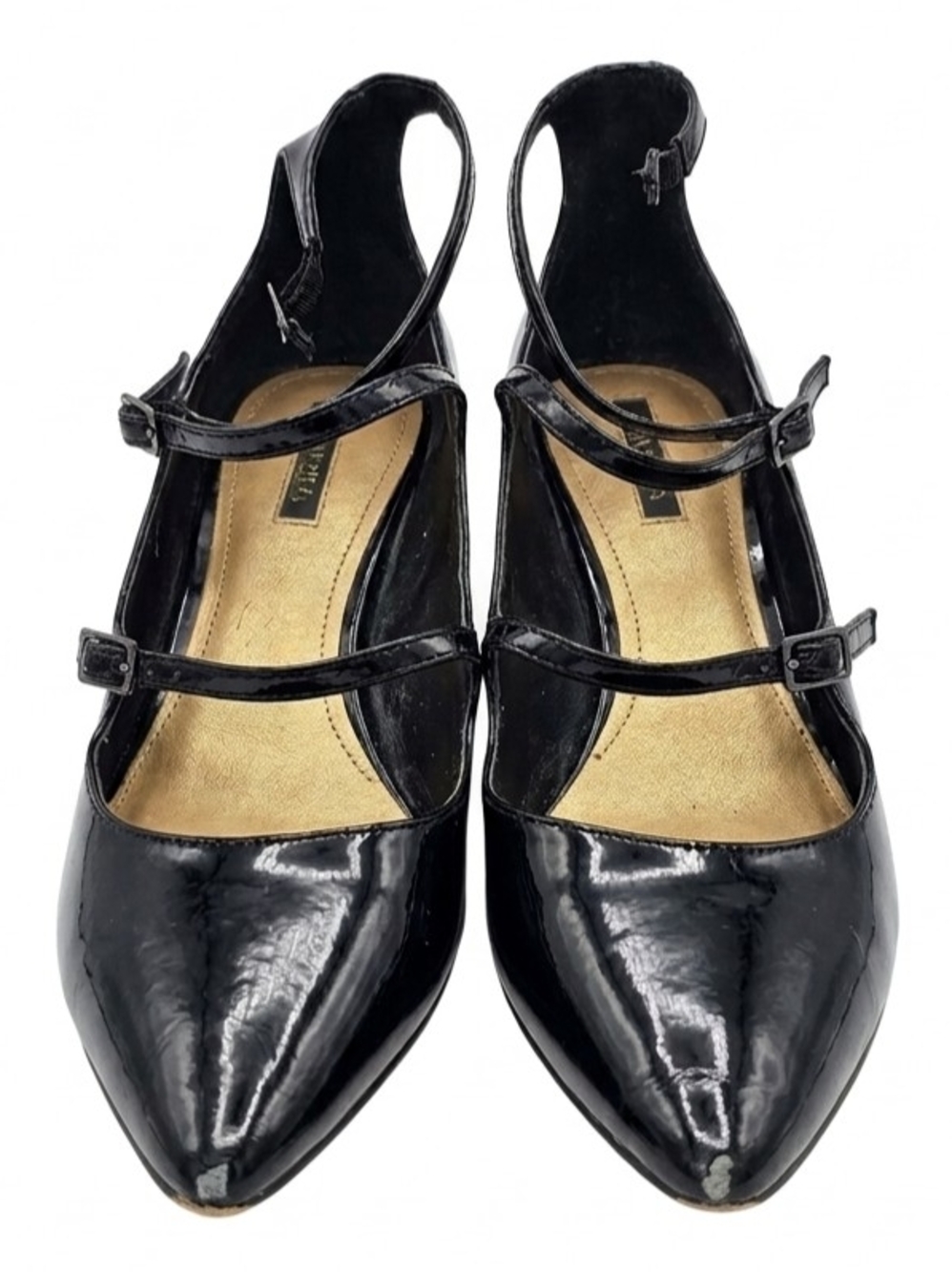 Tahari Black Patent Pointed Mary Jane Heels